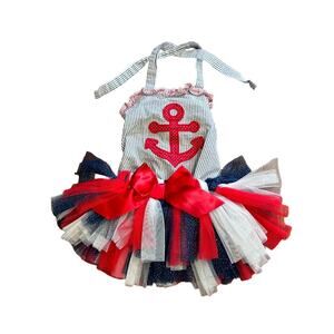 Southern Smocked Swimsuit & Patriotic Tutu 12-18M  Nautical Anchor 4th of July